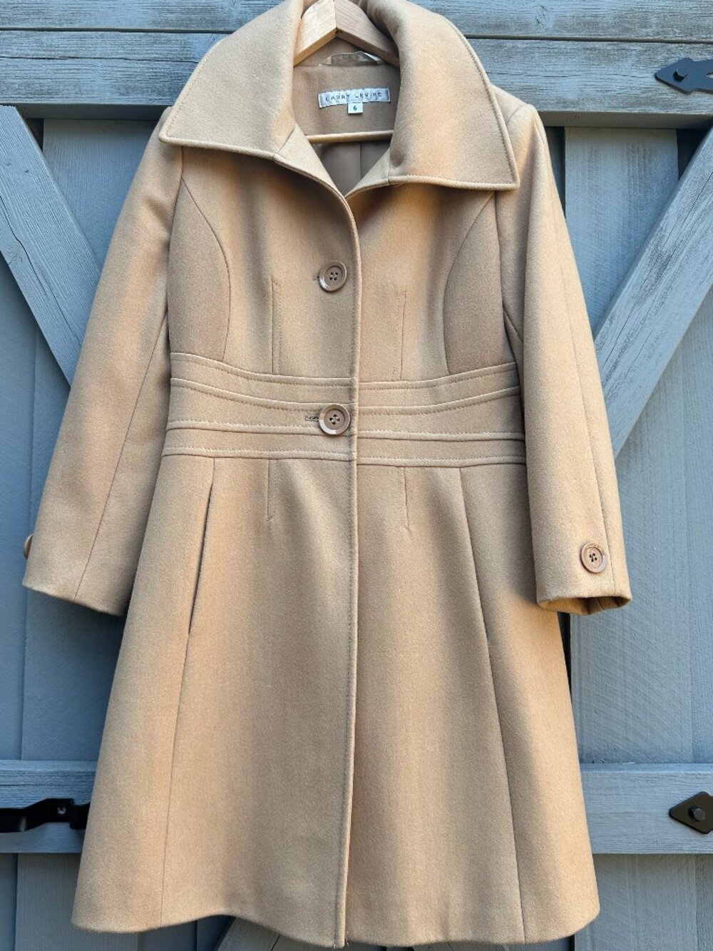 Larry Levine Women's Wool Blend Fit & Flare Walking Coat Camel Beige Size 6